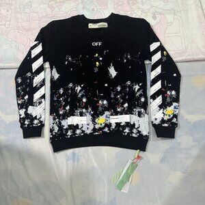 Off-White Unisex White Print Black Crew Neck Sweatshirt